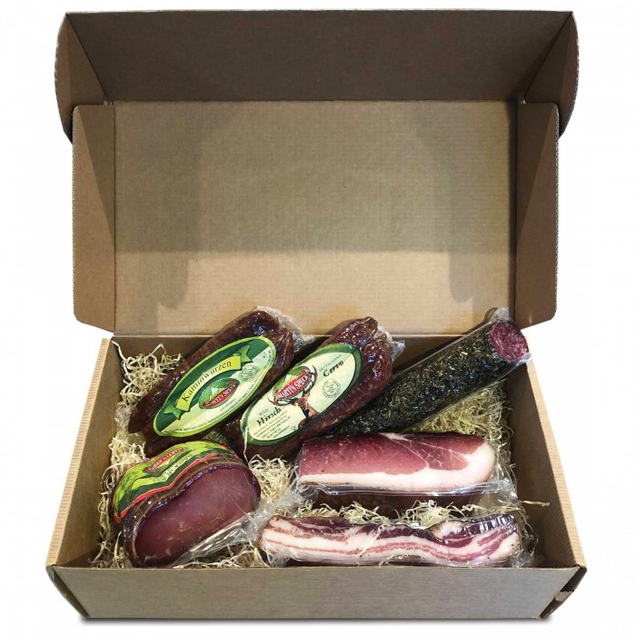 Geschenkspackung Nr. 5 (Kartonschachtel Südtiroler Speck Konsortiom KLEIN)